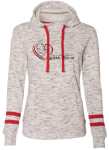 Women’s Mélange Fleece Striped-Sleeve Hooded Sweatshirt BSCAR J. America - Women’s Mélange Fleece Striped-Sleeve Hooded Sweatshirt BSCAR